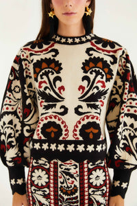 Farm Rio Winter Tapestry Stripes Knit Sweater