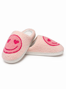 Heart Eyes Happy Face Slippers - Pink