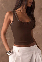Load image into Gallery viewer, Soli Echo - Studded Ribbed Square Neck Crop Tank: BEIGE / S