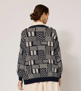 Cleobella Feliz Sweater Cardigan - Blue/Cream