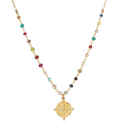 Amelia Rose Jewelry Compass Charm Rainbow Paperclip Necklace