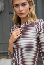 Load image into Gallery viewer, Marea Puff Sleeve Henley - Chocolate/Ivory Stripe