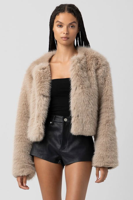 BLANKNYC Prime Asset Collarless Fur Jacket - Sand