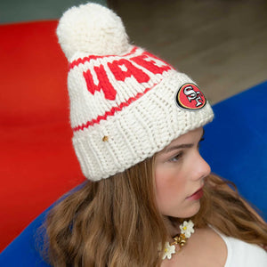 Lele Sadoughi x NFL SF 49ERS White Beanie  - 2 Options