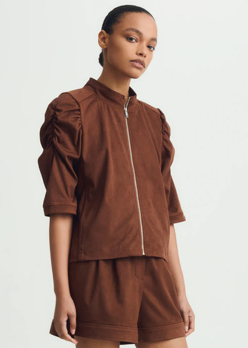 Melissa Nepton Lina Zip-up Top - Brown Suede