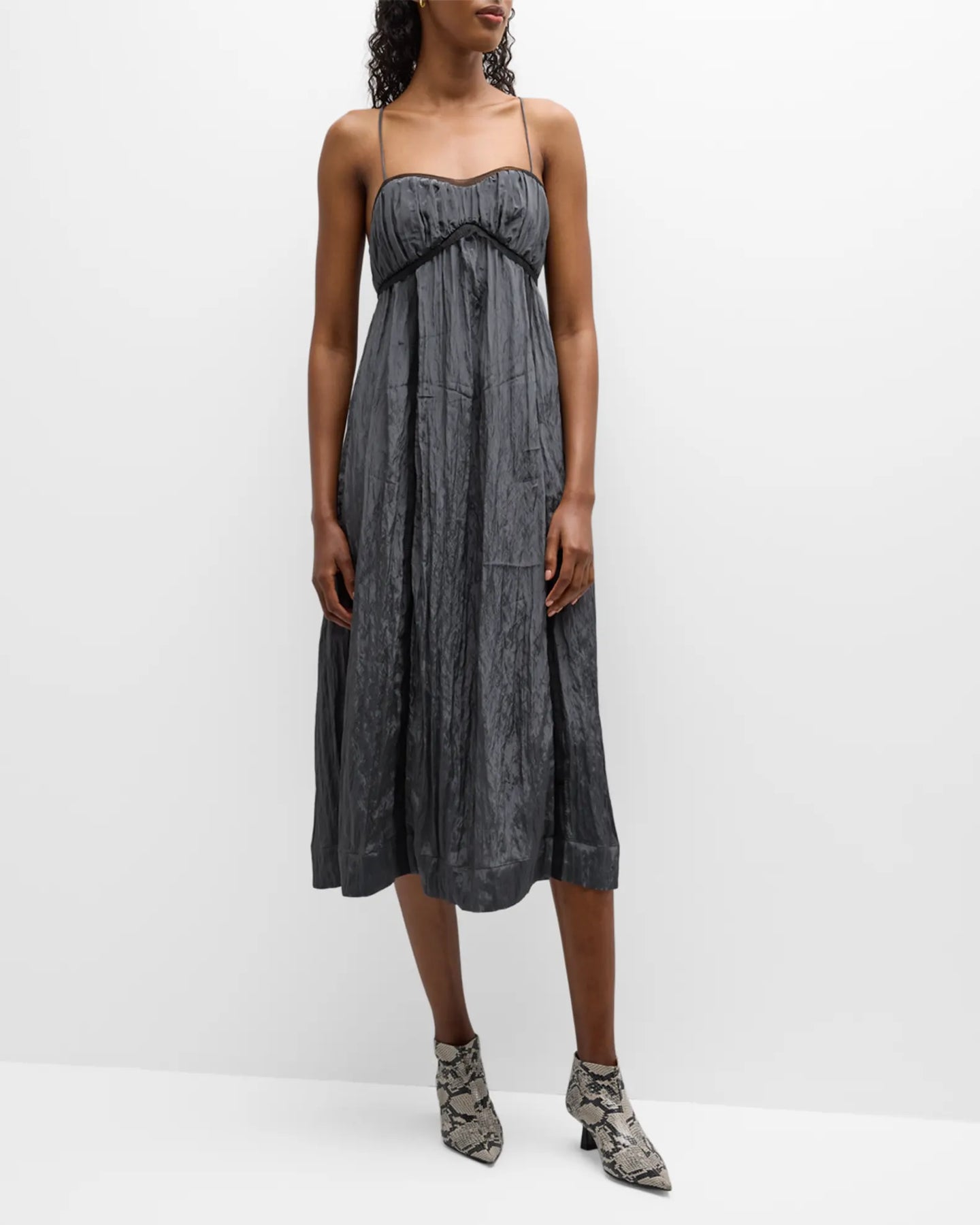 Ganni Shiny Tech Strap Midi Dress - Gray Luck Lafayette Ganni Shiny Tech Strap Midi Dress - Gray Luck Lafayette