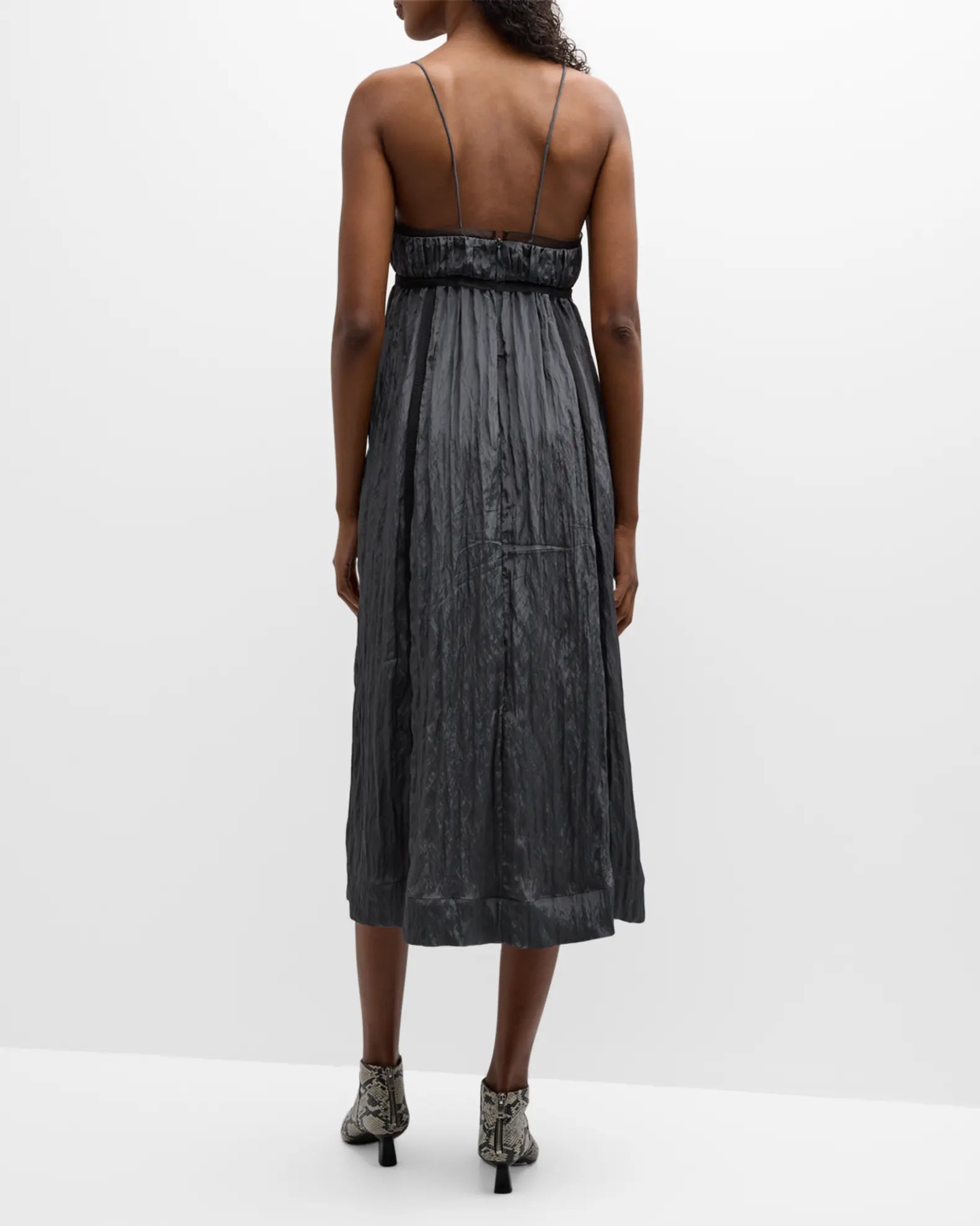 Ganni Shiny Tech Strap Midi Dress - Gray Luck Lafayette Ganni Shiny Tech Strap Midi Dress - Gray Luck Lafayette