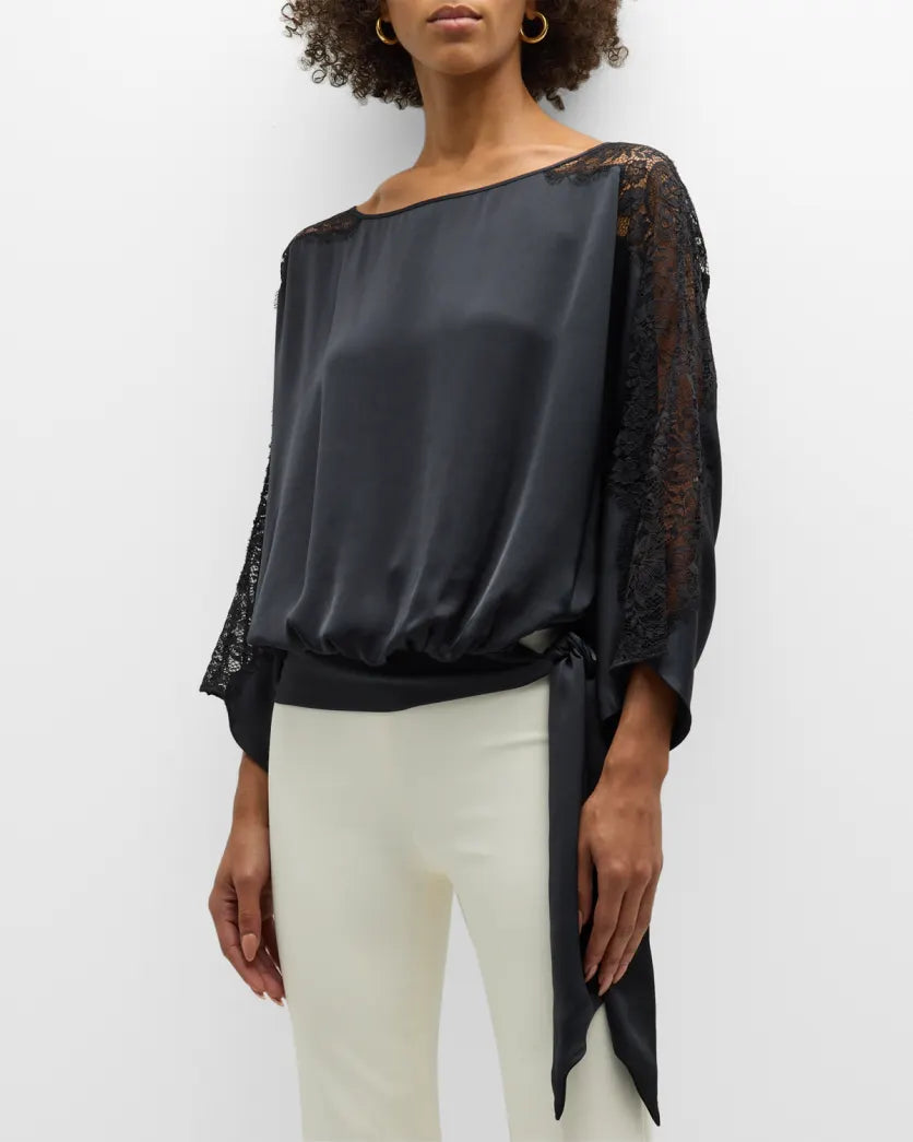 Ramy Brook Alessia Long Sleeve Lace Top - Navy – Luck Lafayette