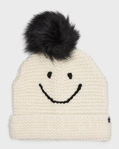 jocelyn Waffle Knit Smile Beanie with Faux Fur Pom - 2 Colors