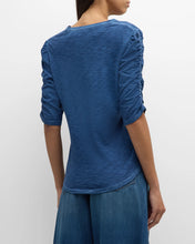 Load image into Gallery viewer, Veronica Beard Waldorf Ruched-Sleeve Tee - Blue Stone