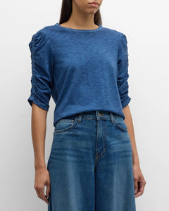 Veronica Beard Waldorf Ruched-Sleeve Tee - Blue Stone