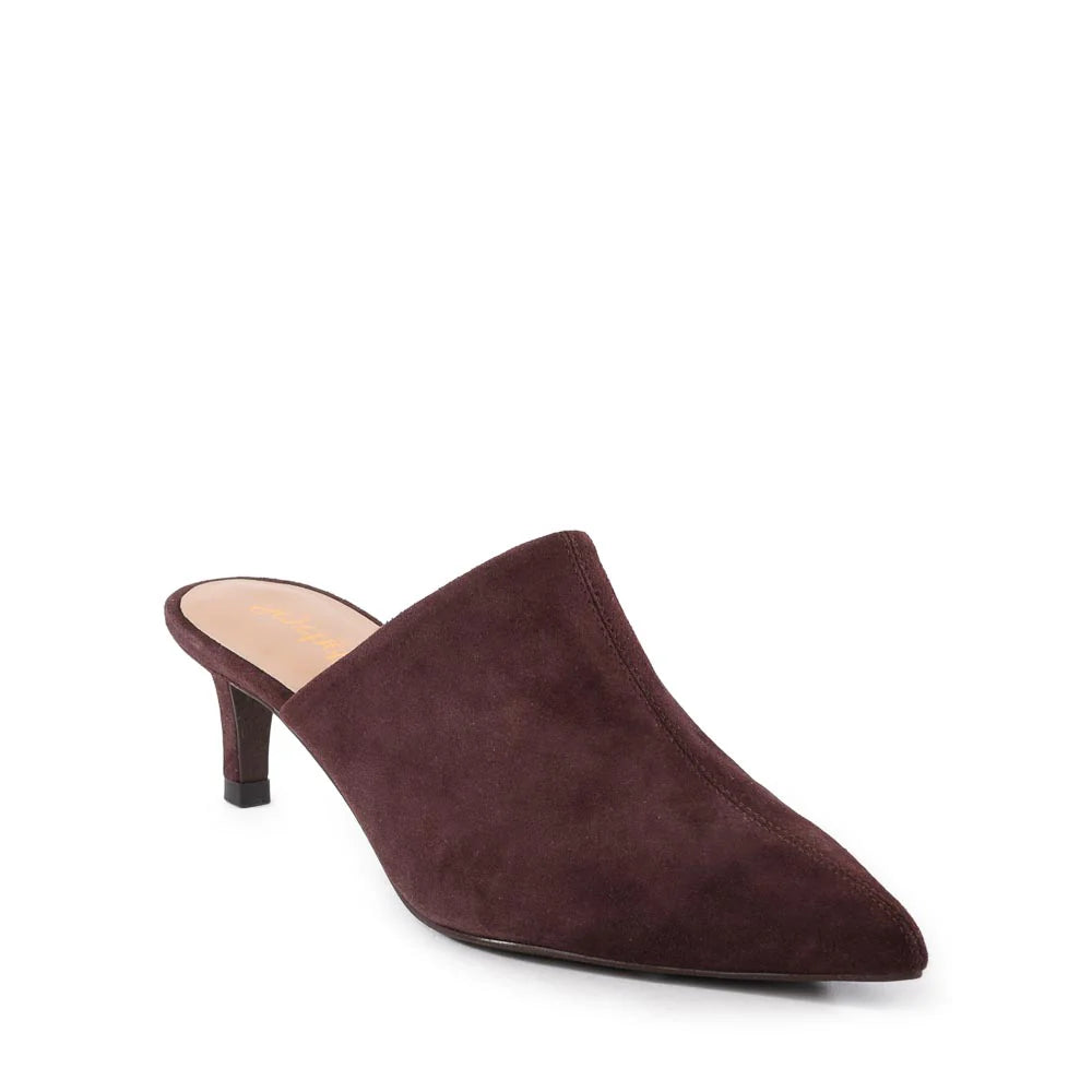 Seychelles Obsession Pointed Toe Kitten Heel Mule - Brown Suede