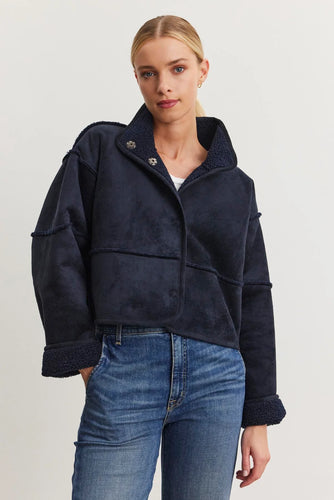 Velvet Kelly Luxe Sherpa Reversible Jacket - Navy