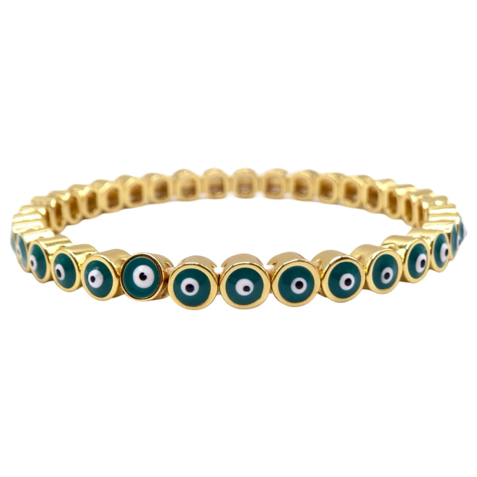La Lumiere Evil Eye Beaded Gold Bracelet - Teal