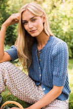 Load image into Gallery viewer, Marea Leah Pointelle Cardigan - Indigo