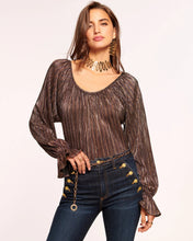 Load image into Gallery viewer, Ramy Brook Presley Long Sleeve Blouse - Neutral Lame
