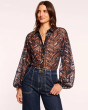 Load image into Gallery viewer, Ramy Brook Roberta Puff Sleeve Blouse - Navy Chevron