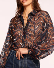 Load image into Gallery viewer, Ramy Brook Roberta Puff Sleeve Blouse - Navy Chevron