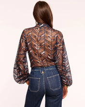 Load image into Gallery viewer, Ramy Brook Roberta Puff Sleeve Blouse - Navy Chevron
