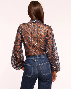 Ramy Brook Roberta Puff Sleeve Blouse - Navy Chevron
