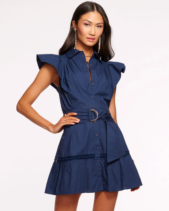 Ramy Brook Marceline Poplin Shirt Mini Dress - Spring Navy