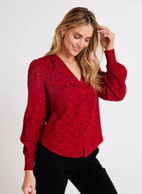 Load image into Gallery viewer, Bella Dahl Smocked Cuff Button Down - Garnet Red