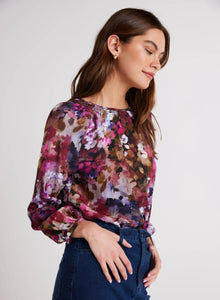 Bella Dahl Smocked Neck Raglan Sleeve Top - Twilight Fleur Print