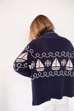 Load image into Gallery viewer, Marea Nautical Intarsia Shawl Cardigan - Navy