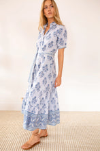 Load image into Gallery viewer, Marea Short Sleeve Shirt Dress - Indigo Striped Hollyhock