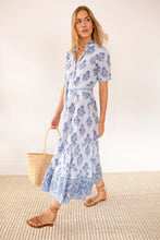 Load image into Gallery viewer, Marea Short Sleeve Shirt Dress - Indigo Striped Hollyhock