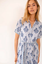 Load image into Gallery viewer, Marea Short Sleeve Shirt Dress - Indigo Striped Hollyhock