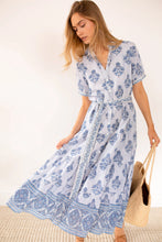 Load image into Gallery viewer, Marea Short Sleeve Shirt Dress - Indigo Striped Hollyhock