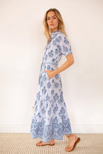 Load image into Gallery viewer, Marea Short Sleeve Shirt Dress - Indigo Striped Hollyhock