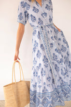Load image into Gallery viewer, Marea Short Sleeve Shirt Dress - Indigo Striped Hollyhock