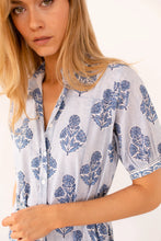 Load image into Gallery viewer, Marea Short Sleeve Shirt Dress - Indigo Striped Hollyhock