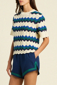 Trovata Jules Sweater T-Shirt - Teal Stripe