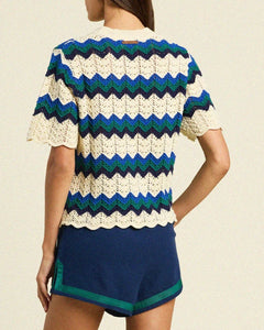 Trovata Jules Sweater T-Shirt - Teal Stripe