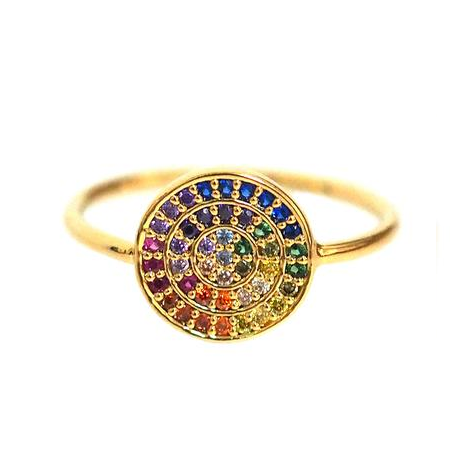 Tai Pave Small Rainbow Disc Ring with Pave CZ Stones