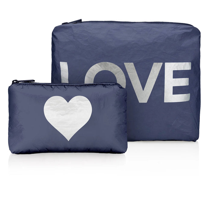 Hi, Love Travel Set of Two Organizational Packs - Shimmer Navy Blue with Silver 