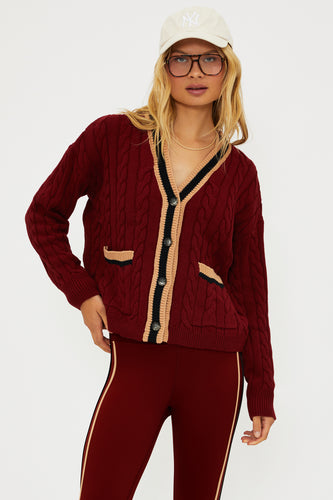 Beach Riot Gene Cardigan - Maroon Merlot Colorblock