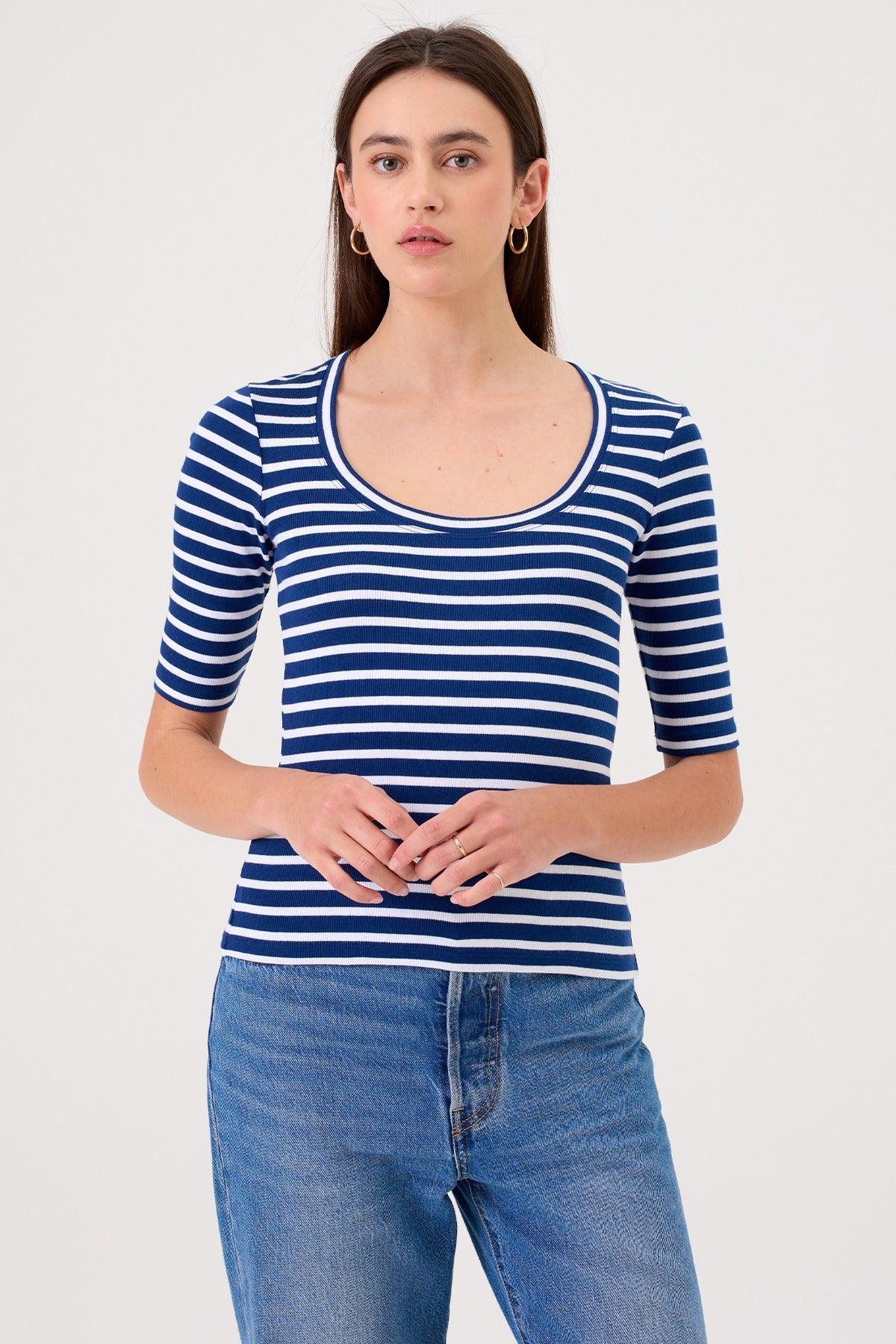 Goldie Rib Half Sleeve Scoop - 2 Colors