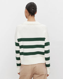 Velvet Lucie Polo Sweater - Milk/Forest