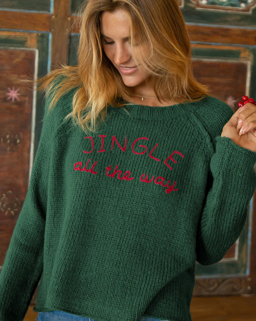 Wooden Ships Jingle Raglan Crew Chunky - Green/Red Ginger