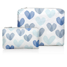 Load image into Gallery viewer, Hi, Love Travel Set of Two Organizational Pouches - &quot;Language of Love&quot; in Shades of Blue