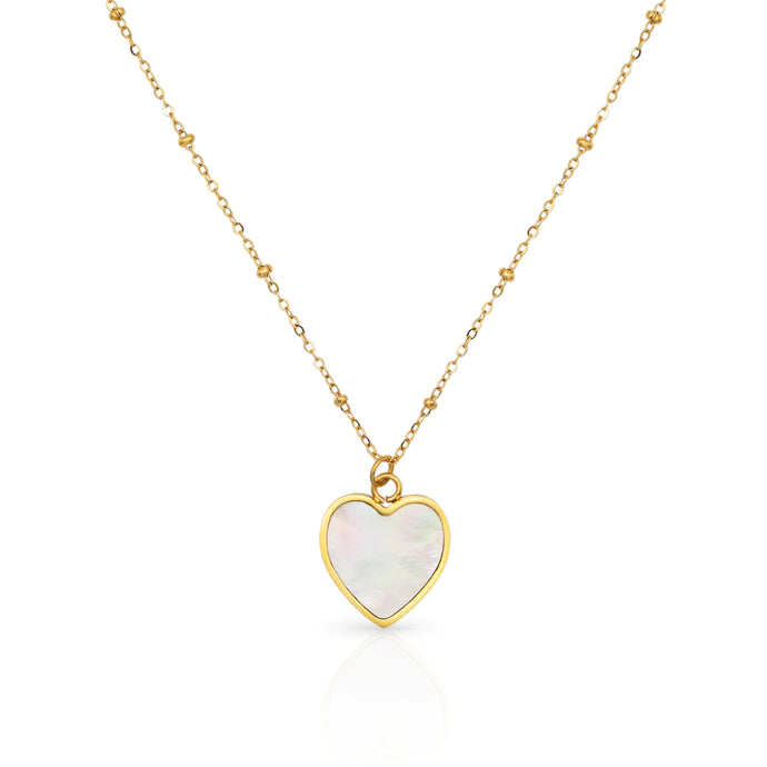 Love You More Mother of Pearl Heart Gold Necklace