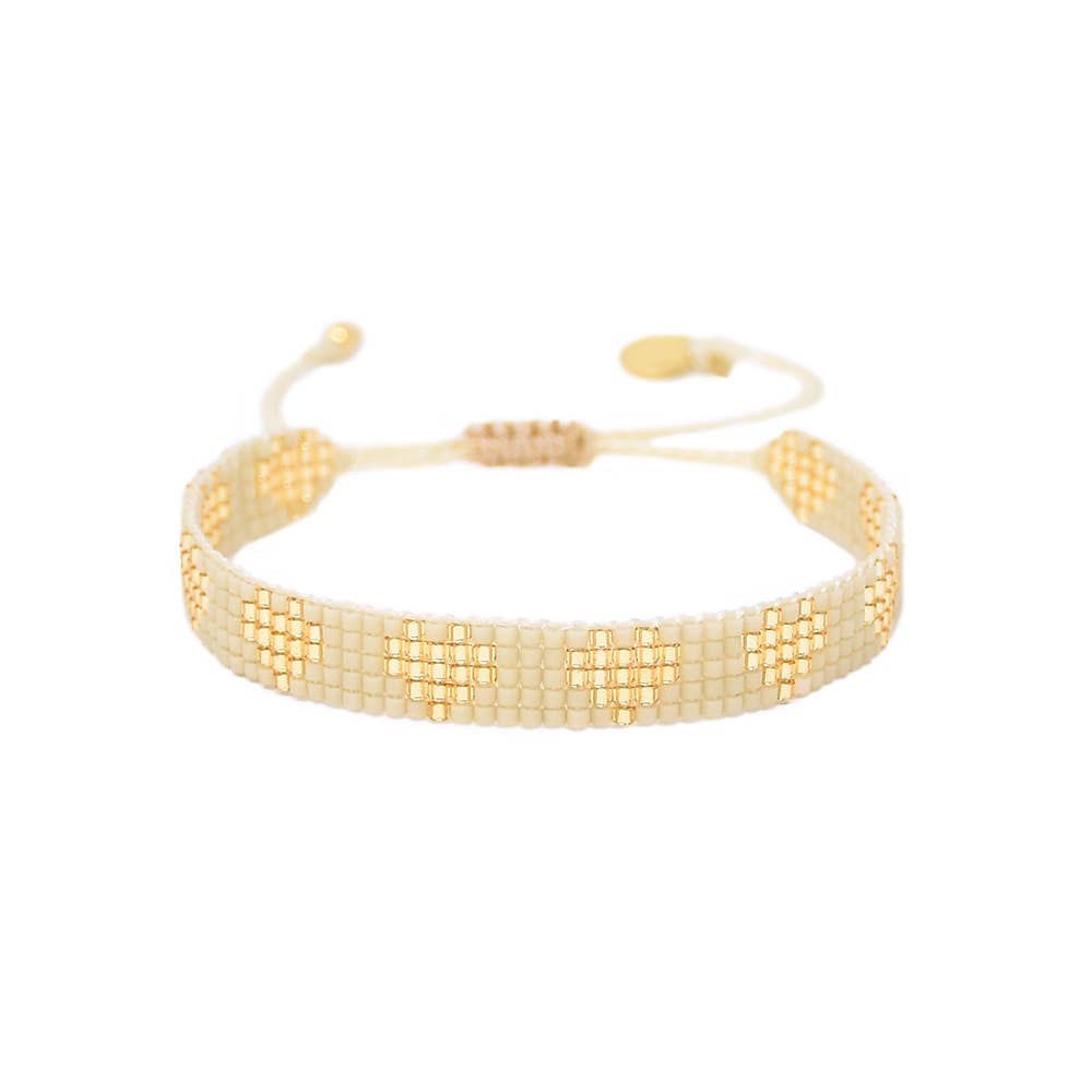 Mishky Line of Hearts Beaded Bracelet Skinny - Cream/Gold