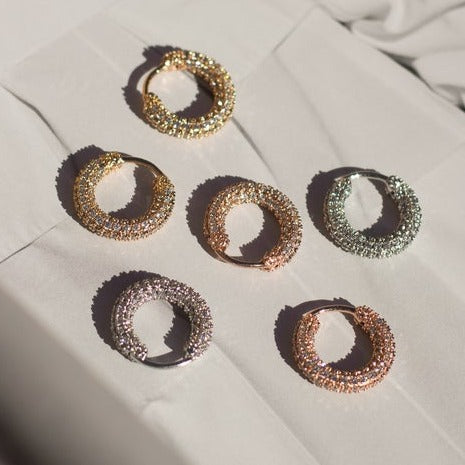 LUV AJ Pave Amalfi Huggies - Gold, Silver, Rose