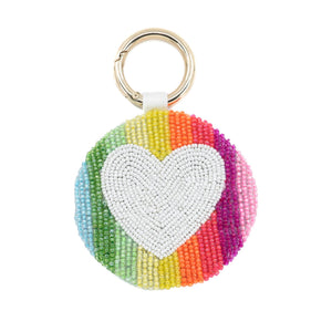 Tiana Designs Beaded Keychain -Neon Rainbow Stripe Heart