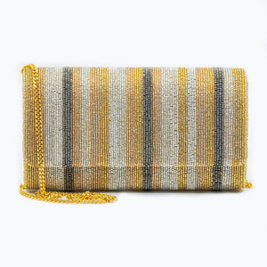 Tiana Designs Beaded Purse - Gold/Silver/Pewter Stripes