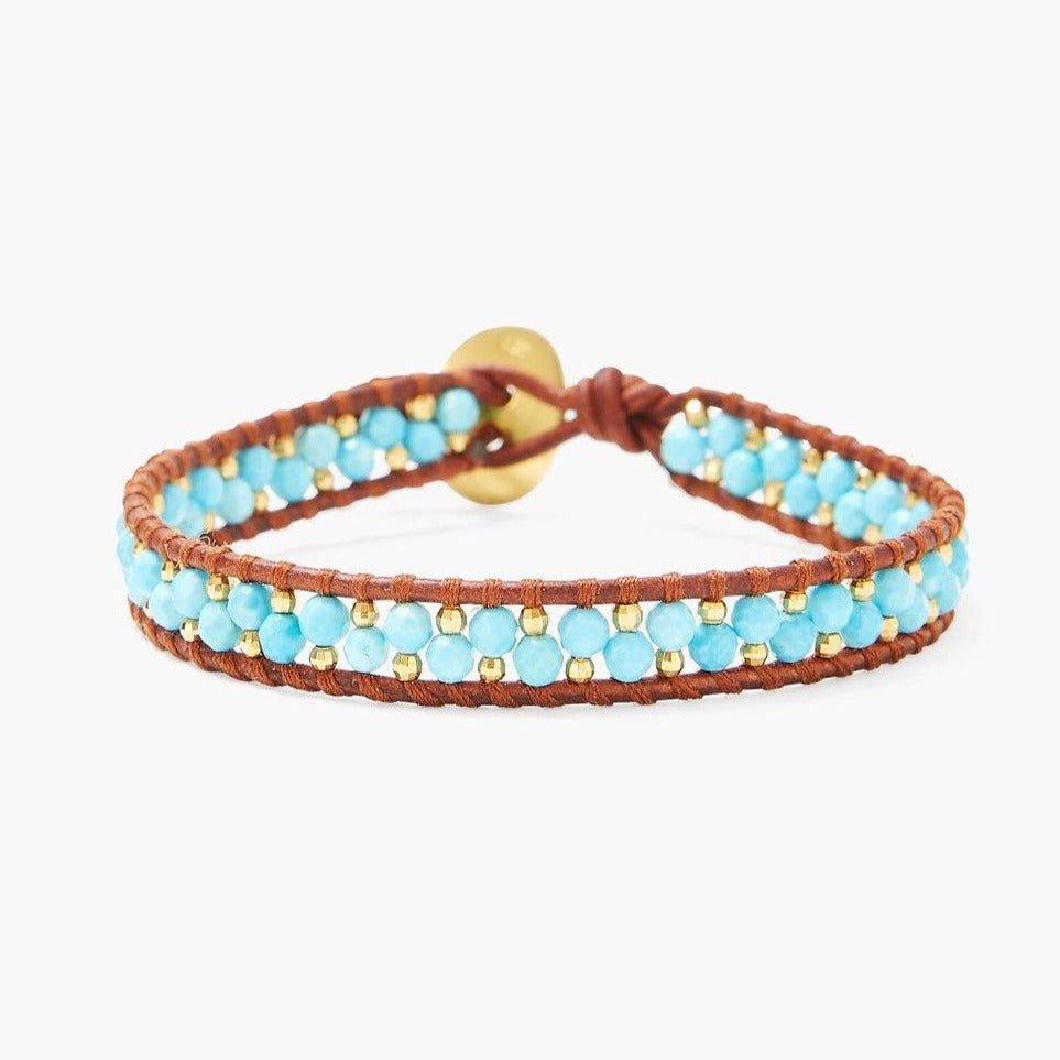 Chan Luu Single Wrap Bracelet - Turquoise and Gold Bead